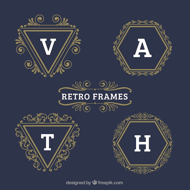 Vetor grátis retro frames dourados