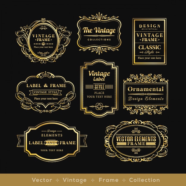 Vetor grátis retro logotipo quadro elementos de design distintivo de ouro vinage