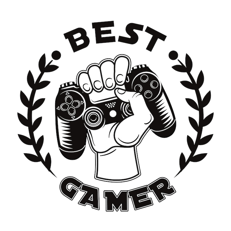 Vetor grátis retro melhor ilustração em vetor emblema jogador. controle de jogo de mão monocromática