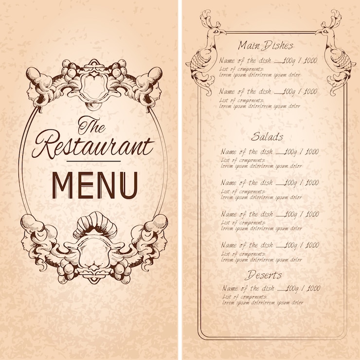 Vetor grátis retro vintage menu menu modelo com quadro e decoração ilustração vetorial