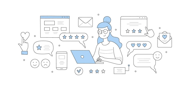 Vetor grátis revisão do cliente e conceito de doodle vetorial de classificação