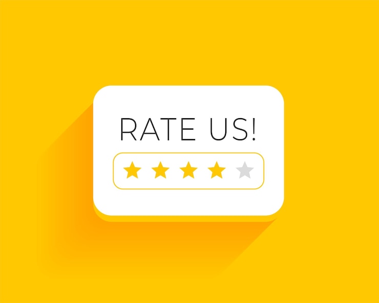 Vetor grátis revise e classifique o histórico de serviços dos eua com design de classificação de 5 estrelas