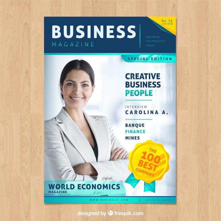 Vetor grátis revista de negócios com imagem