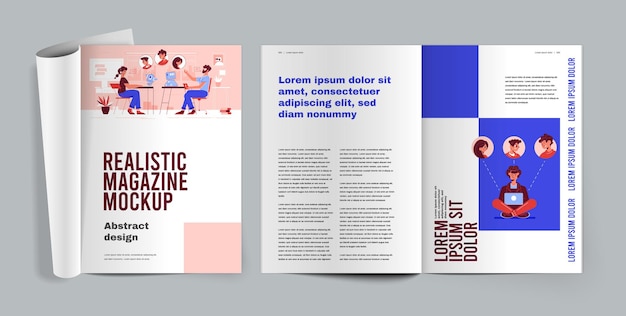 Revista ilustração realista com páginas abertas com artigos