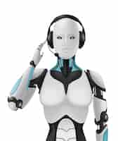 Vetor grátis robô android realista composição 3d com agente de suporte artificial máquina antropomórfica cibernética com aparência feminina