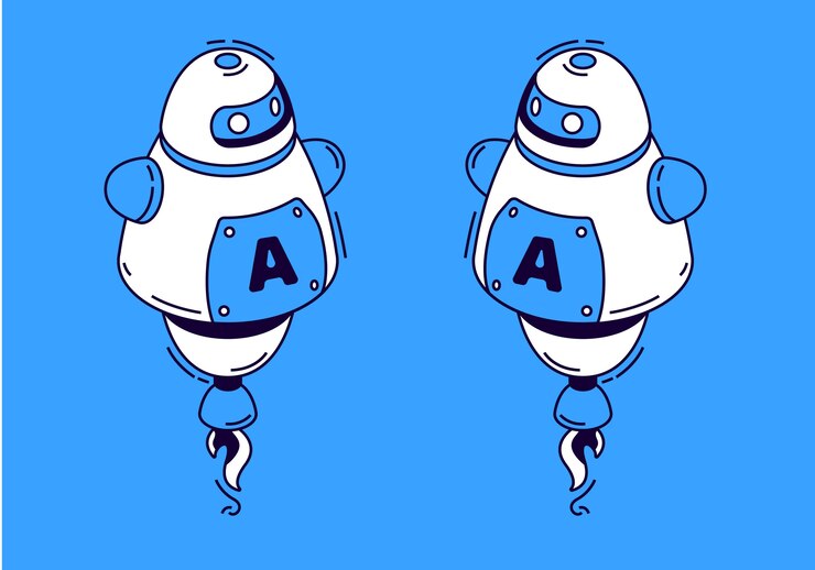 Vetor grátis robô no estilo isométrico em fundo azul