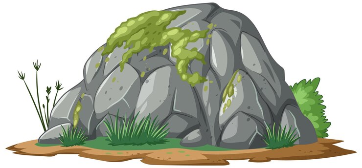 Vetor grátis rocha coberta de musgo com vegetação