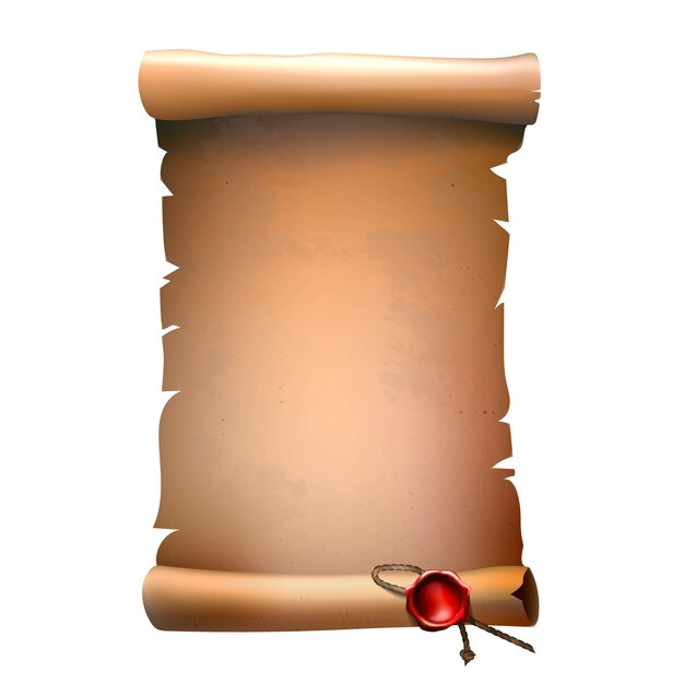 Rolo de papel velho com selo de cera