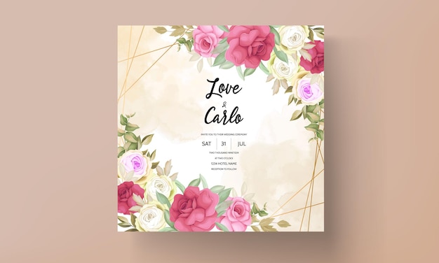 Vetor grátis romântico desenho de mão flor rosa cartão de convite de casamento