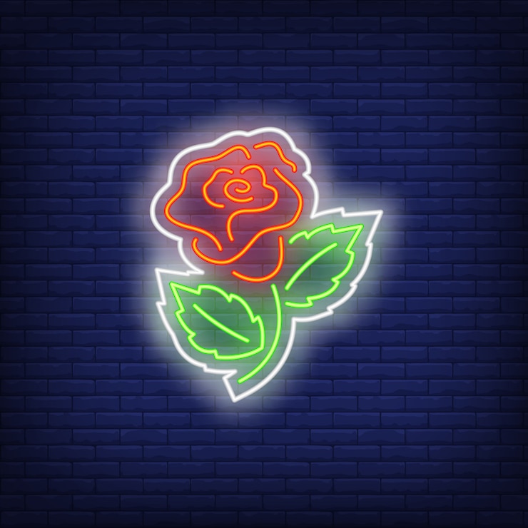 Vetor grátis rose costurar em sinal de néon de patch