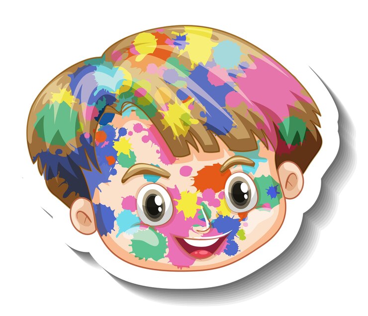 Vetor grátis rosto de menino feliz com adesivo colorido no rosto