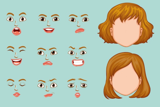 Vetor grátis rostos de mulher com diferentes expressões