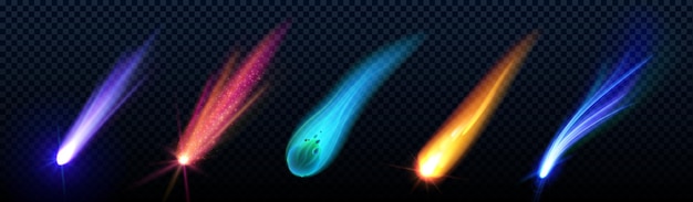 Vetor grátis rotas de cometas ou meteoros definidas