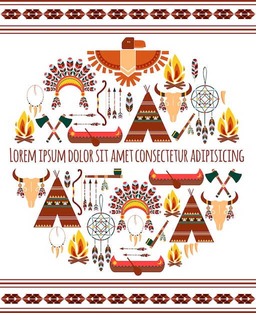 Rótulo de emblema tribal americano colorido sem costura atraente isolado