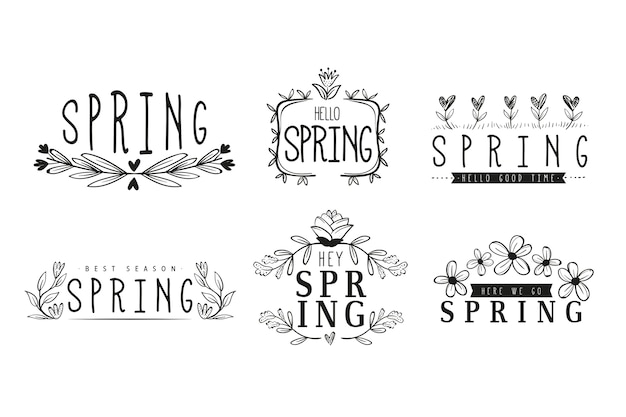 Rótulo de primavera coleção mão desenhada