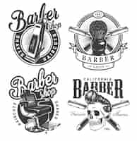 Vetor grátis rótulos de barbearia monocromático vintage