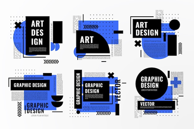 Rótulos de design gráfico em estilo geométrico