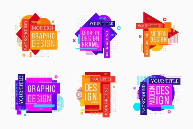 Rótulos de design gráfico em estilo geométrico