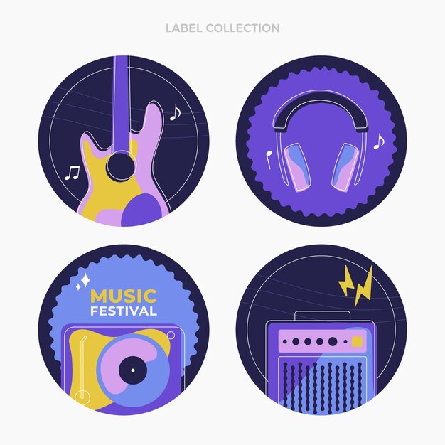 Rótulos de festivais de música minimalistas de design plano