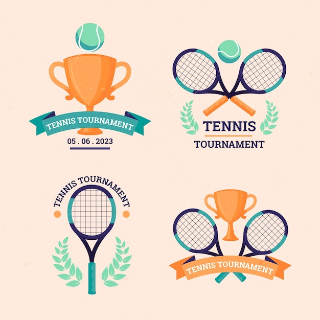 Vetor grátis rótulos de jogos de tênis desenhados à mão