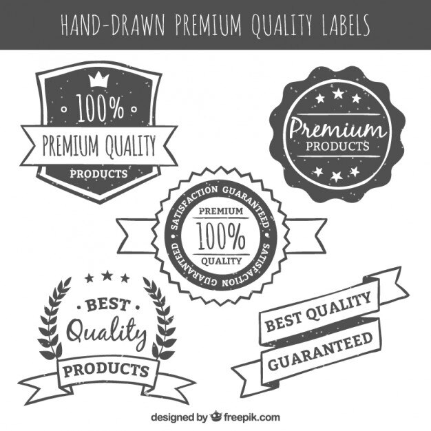 Vetor grátis rótulos de qualidade premium desenhados mão no estilo do vintage