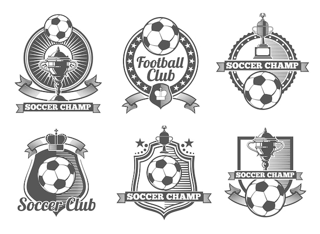 Vetor grátis rótulos de vetor vintage futebol ou futebol, logotipos, emblemas. esporte de futebol, rótulo de futebol, emblema de futebol, ilustração de emblema de futebol