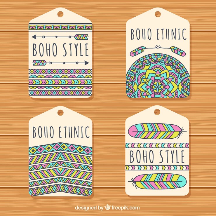 Vetor grátis rótulos desenhados à mão em estilo boho