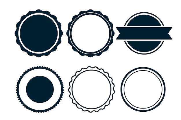 Rótulos em branco vazios ou selos circulares em conjunto de seis