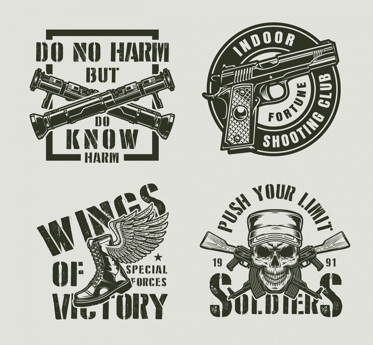 Vetor grátis rótulos militares monocromáticos vintage