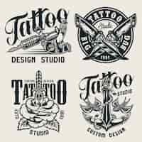 Vetor grátis rótulos monocromáticos de estúdio de tatuagem vintage