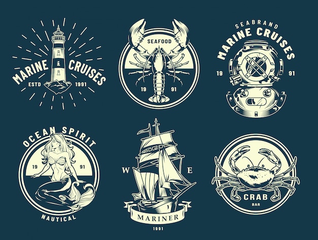 Rótulos vintage marinhos e marinhos