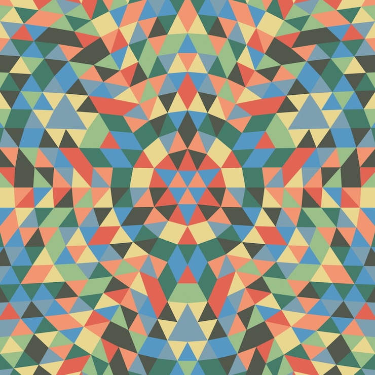 Vetor grátis round geometrical triangle mandala background - design de padrão de vetor simétrico de triângulos coloridos