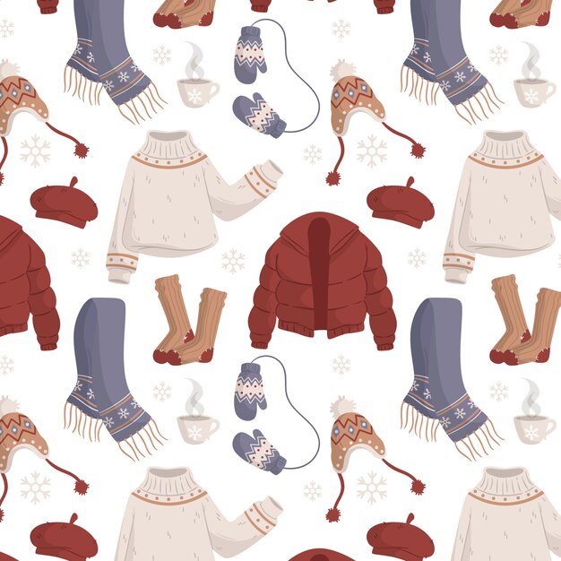 Roupas de inverno de design plano e itens essenciais