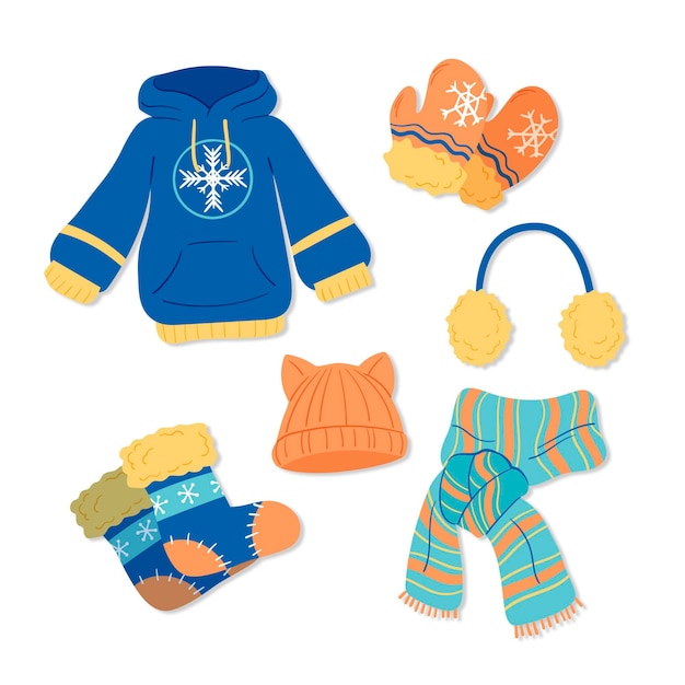 Roupas de inverno desenhadas à mão e essenciais