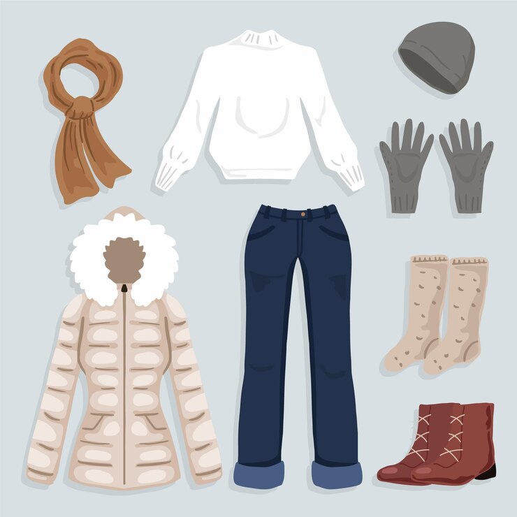 Vetor grátis roupas de inverno desenhadas à mão e essenciais