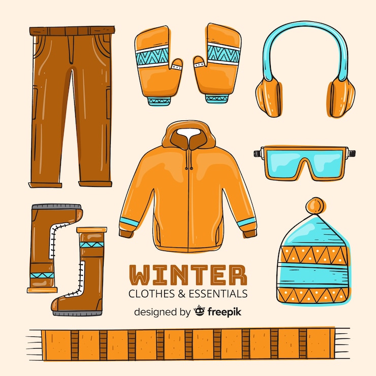 Vetor grátis roupas de inverno e essenciais