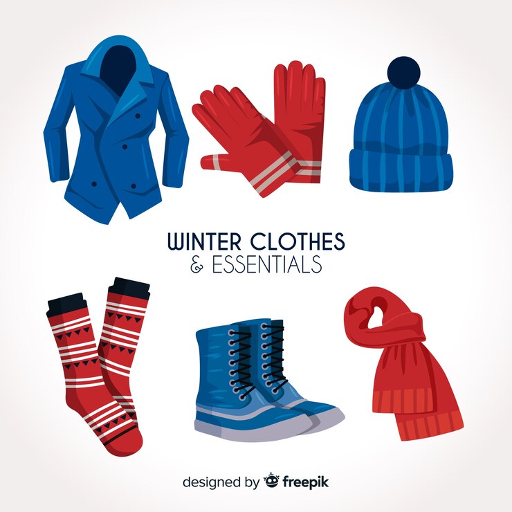 Vetor grátis roupas de inverno e essenciais