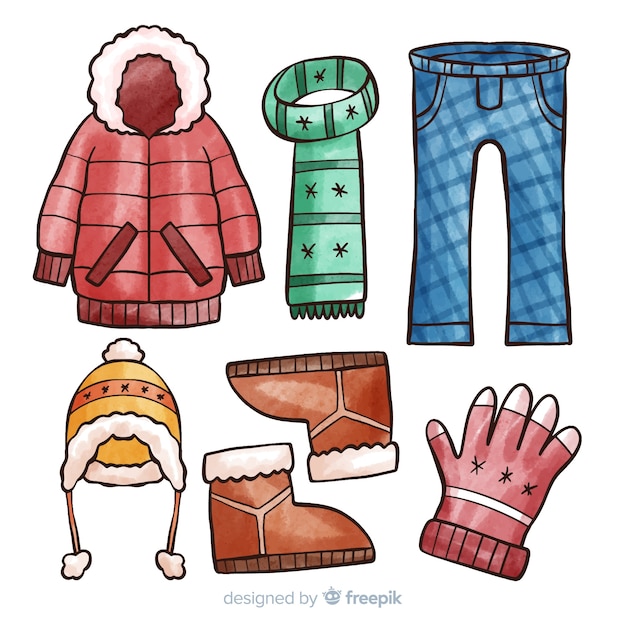 Vetor grátis roupas de inverno e essenciais