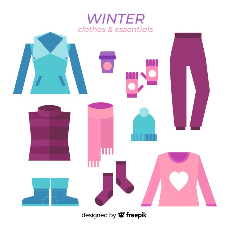 Vetor grátis roupas de inverno e essenciais