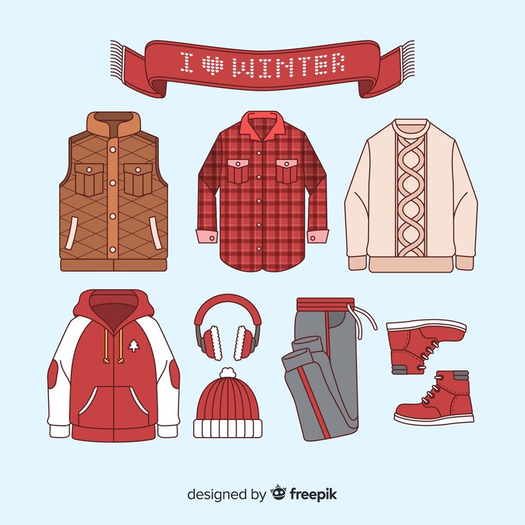 Vetor grátis roupas de inverno e essenciais