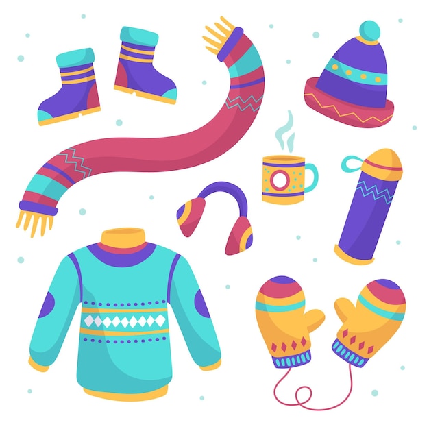 Roupas de inverno mão desenhada e essentials