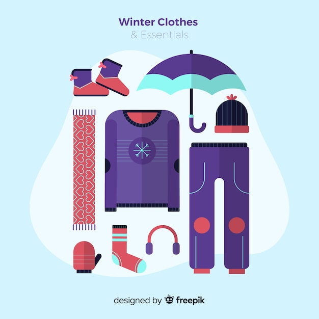 Vetor grátis roupas de inverno planas e essenciais