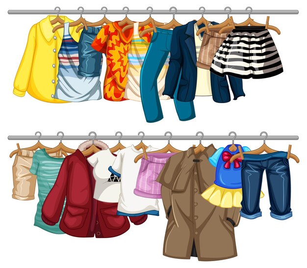 Roupas diferentes penduradas nas barras