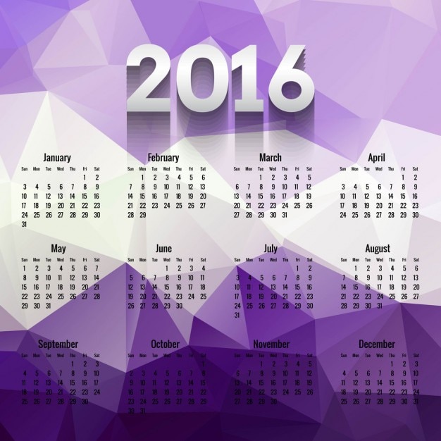 Roxo poligonal 2016 calendário