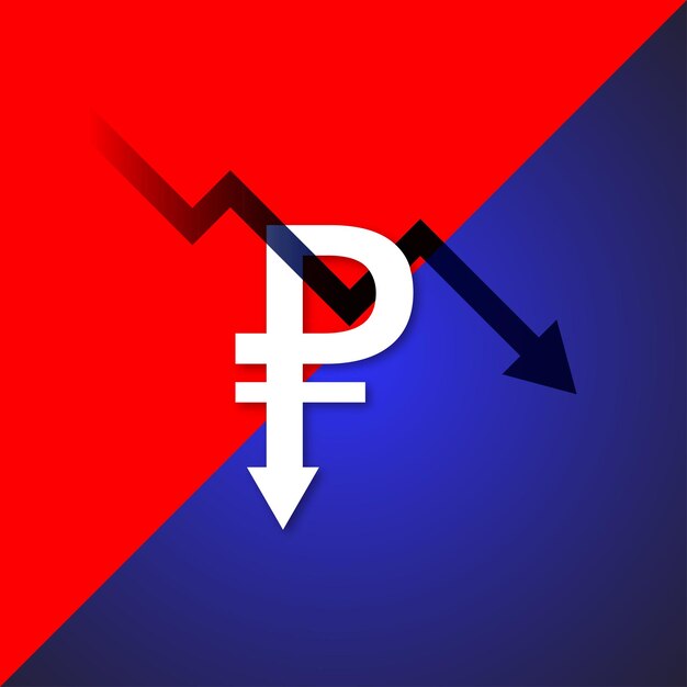 Rublo russo vermelho azul fundo branco banner de design de mídia social Vetor grátis