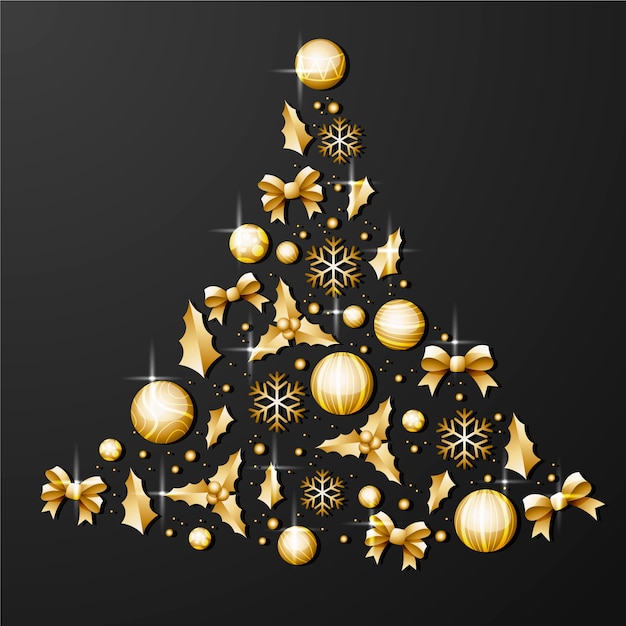 Árvore de Natal feita de decoração dourada realista