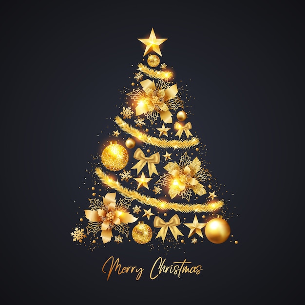 Árvore de Natal feita de decoração dourada realista
