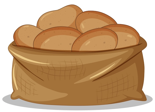 Saco de batatas em estilo cartoon isolado