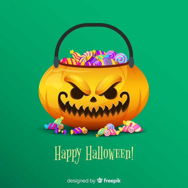 Saco de doces de halloween colorido com design plano