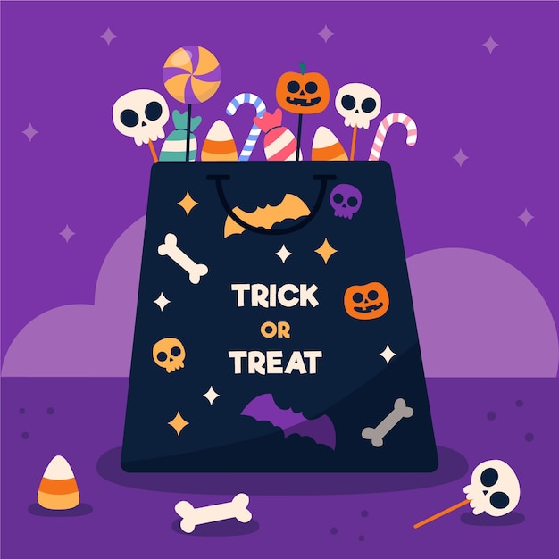 Saco de doces de halloween de design plano